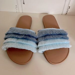 Blue Fringe Slides NWOT